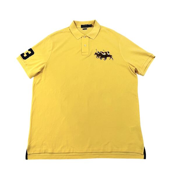 Men’s Polo Ralph Lauren Triple Pony Custom Slim Fit Yellow Polo Shirt Size XL - Picture 4 of 13